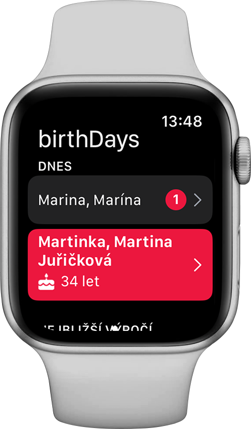 birthDays aplikace pro Apple Watch