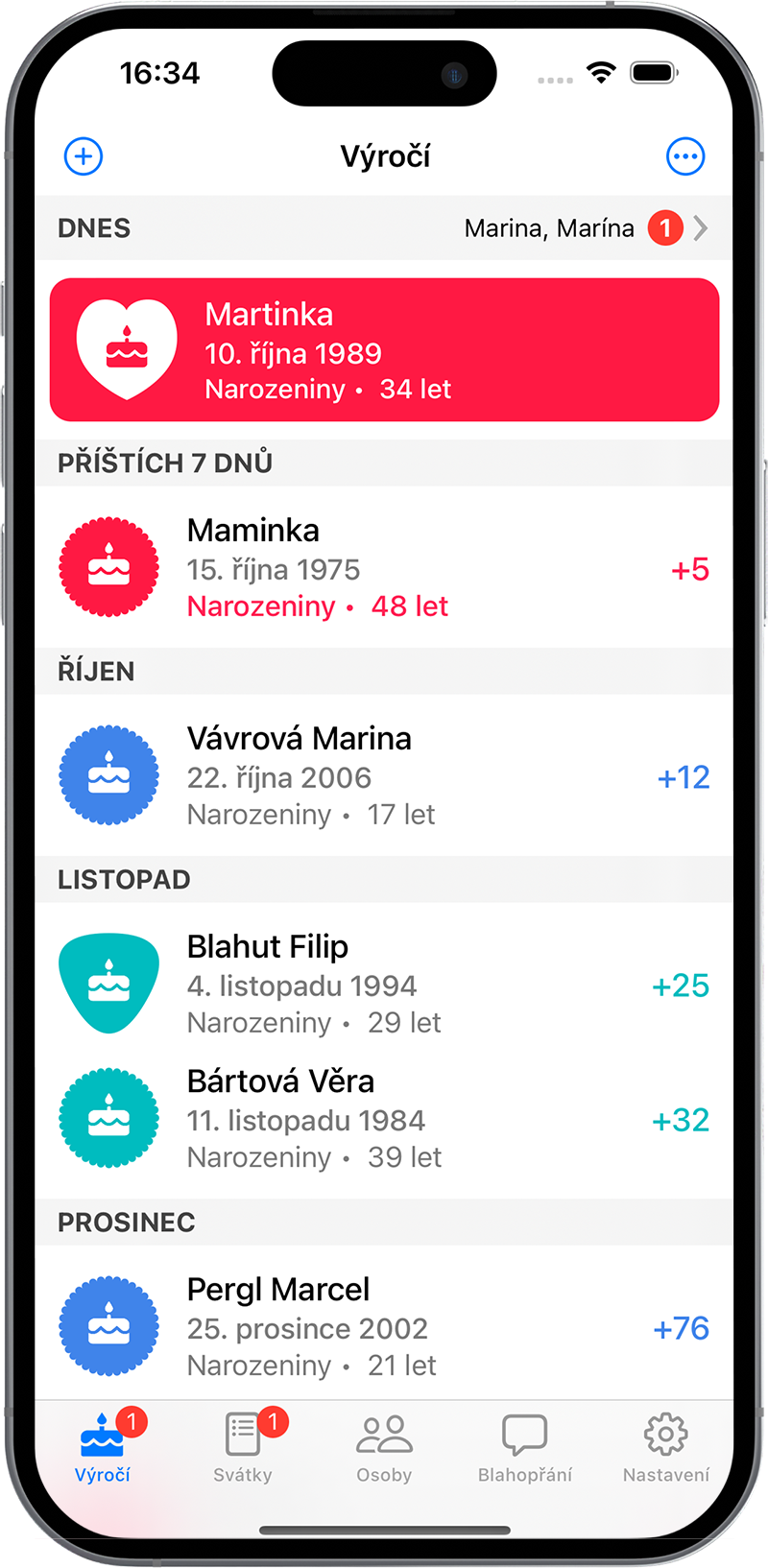 birthDays aplikace pro iPhone
